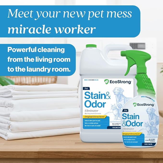 Eco Strong Pet Stain and Odor Remover - Cat Urine Enzyme Cleaner Destroyer, Urine Destroyer for Dogs, Pet Urine Enzyme Cleaner - 160 Oz