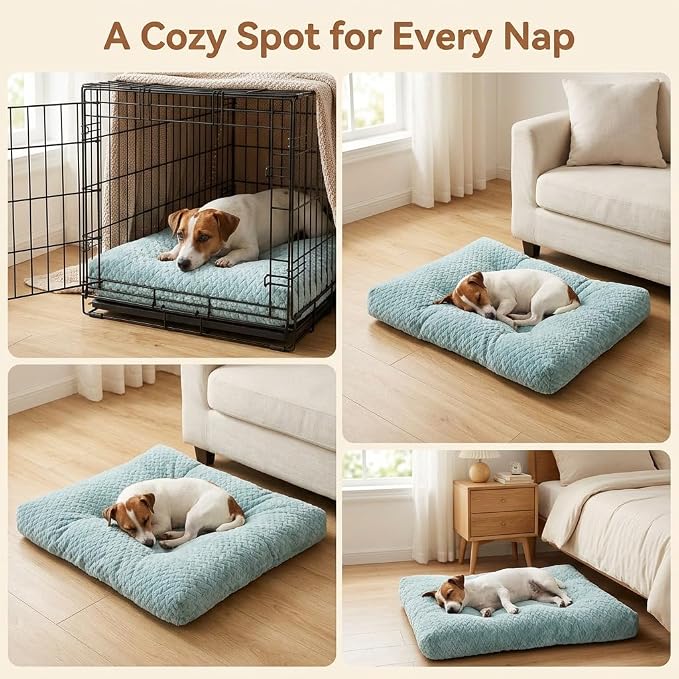 24 Inch Dog Crate Bed for Small Dogs, Washable Dog Crate Pad for Dog Cages, Soft Jacquard Flannel Kennel Mat with Anti-Slip Bottom, Fluffy Crate Mat for Puppies and Small Dogs,Sage Green