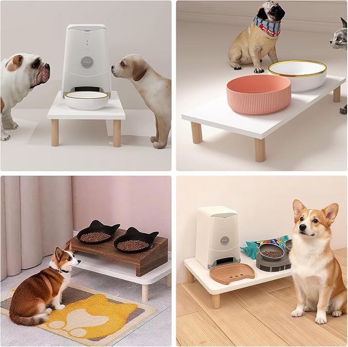 Wooden Elevated Cat Food Stand – Raised Pet Feeding Table for Cats and Dogs, Compatible with Most Bowls & Automatic Feeders, Solid Wood Pet Food Platform S(11.8 * 7.9 in