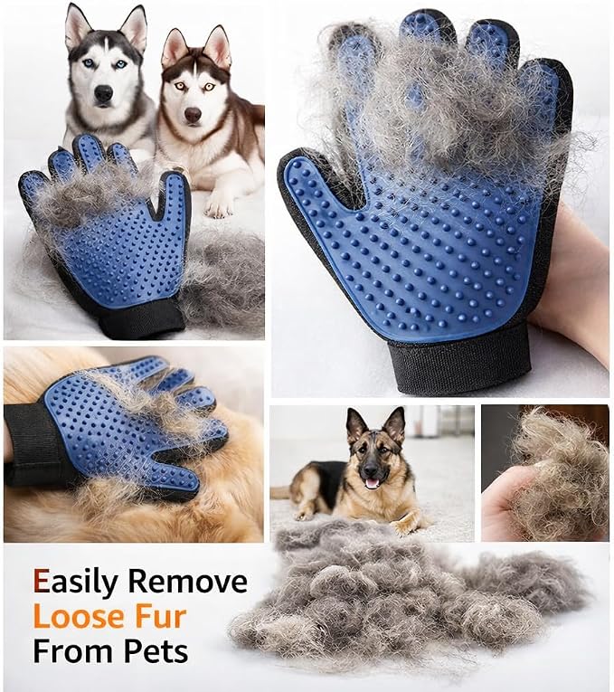 Pet Hair Remover Gloves – Gentle Grooming & Shedding Brush for Dogs, Cats & Horses – Suitable for Long & Short Hair Removal Mitt with Adjustable Wrist Strap Pack of 1