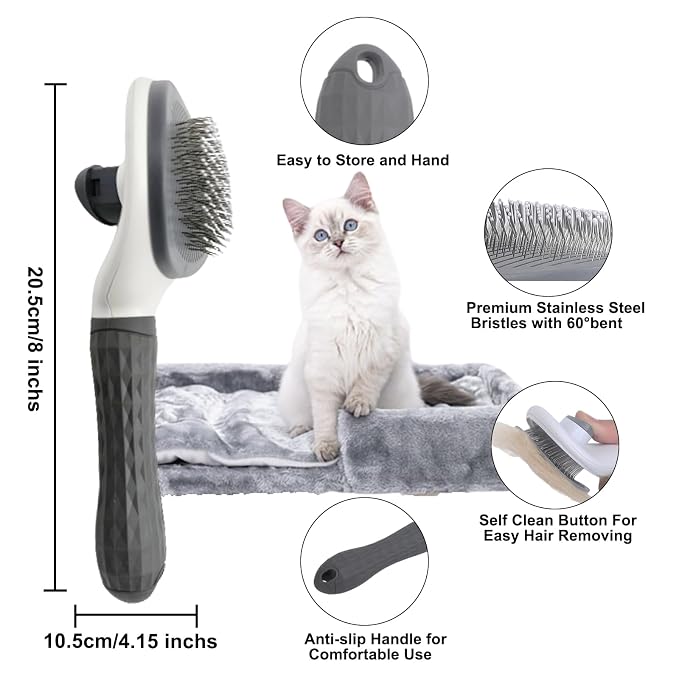 4Pcs Dog Shower Grooming Kit,Soft Silicone Pet Shampoo Massage Dispenser Grooming Shower Brush,Adjustable Soothing Rubber Brush,Self-Cleaning Slicker Comb,Gentle Deshedding Brush Glove for Cats & Dogs