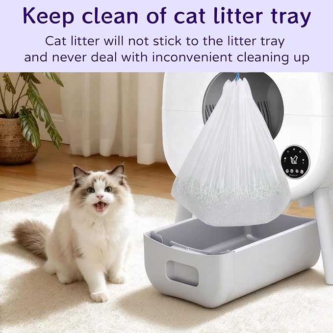 120 Count 26" x 11.8" Automatic Cat Litter Box Bags Compatible with Cmg Fmo Fstg Robot Litter box, Thick Self-Cleaning Cat Litter Box Replacement Liners with Drawstring Heavy Duty
