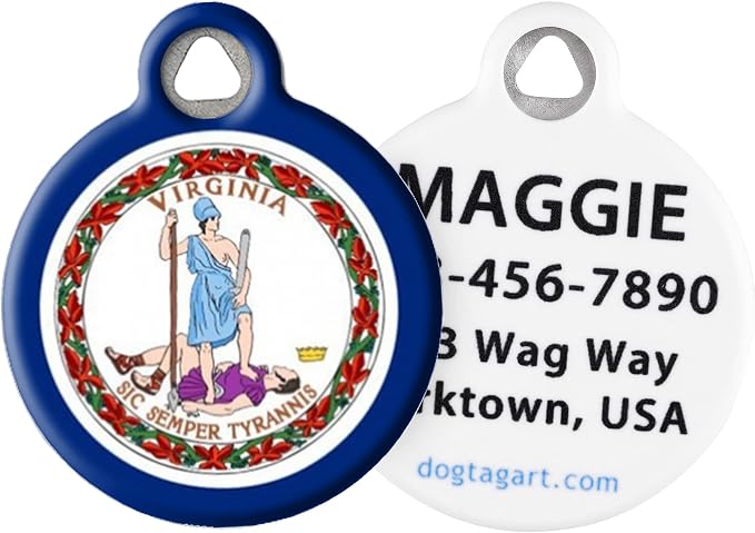 Personalized United States Flags Pet ID Tags for Dogs and Cats, Virginia Flag, Small