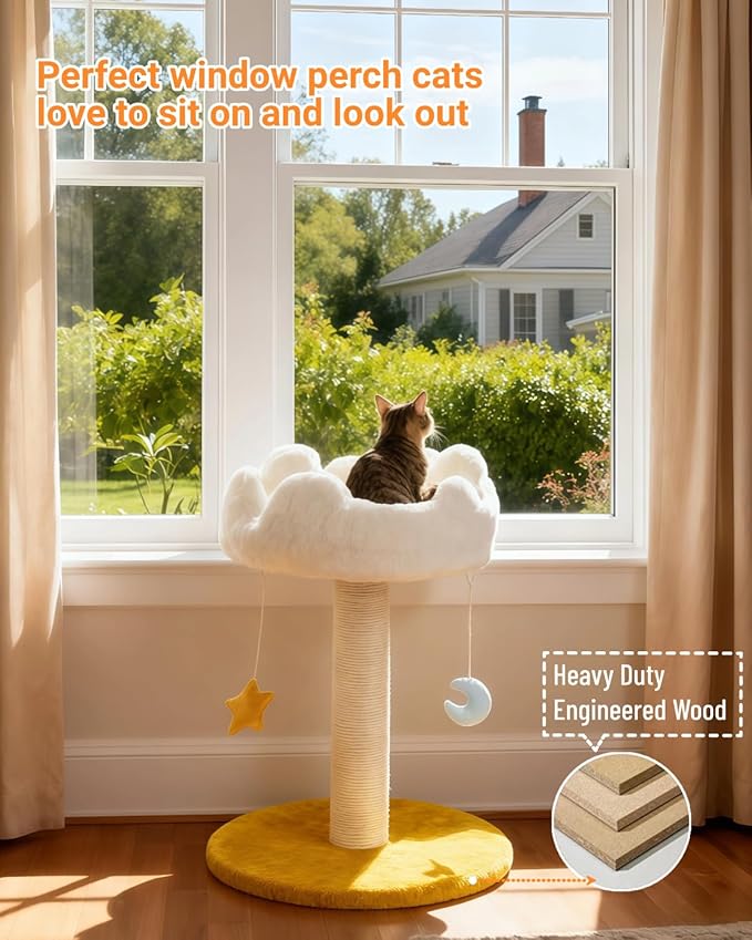 Cloud Cat Tree, Cat Scratching Post with Soft Bed for Kitten | Natural Sisal Posts, Small Cat tree, Kitten Scratching Post, Cute Toys & Catnip, Easy To Clean, Stable Structure, Home Decor