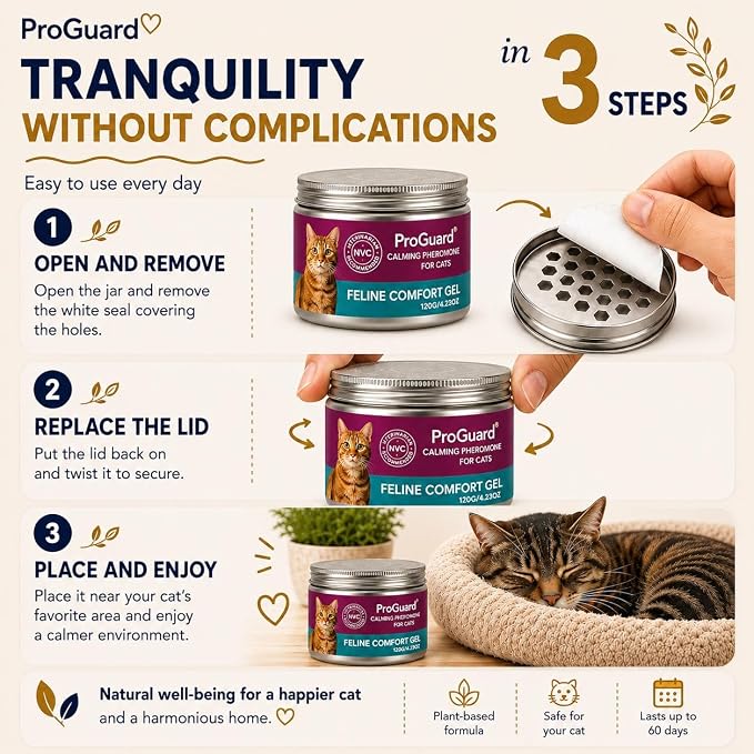 ProGuard® Cat Calming Diffuser Gel – Anti-Anxiety Pheromone Stress Relief for Cats & Kittens, Helps Reduce Stress-Related Behaviors, Drug-Free, No Electricity, 120 Days