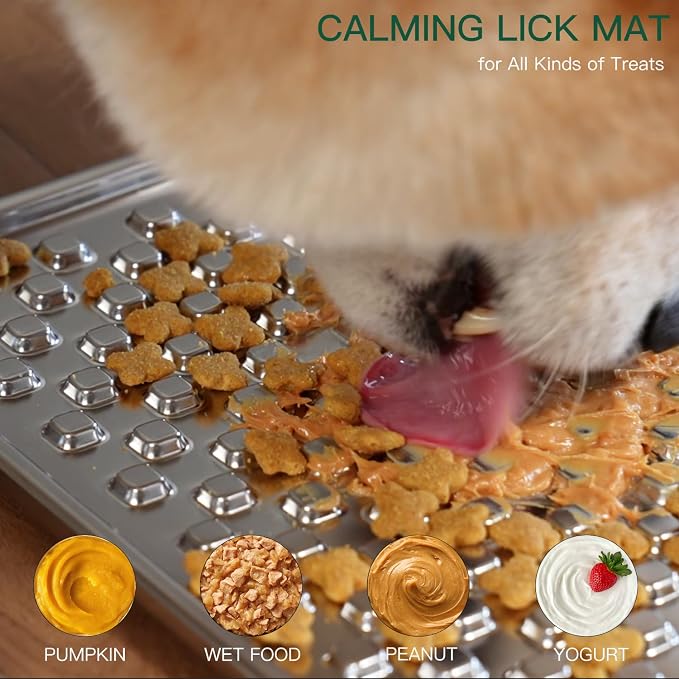 2Pack Dual Wall Stainless Steel Large Lick Mat for Dogs & Cats, Chew-Proof Slow Feeder, Anxiety Reducer, Whisker-Friendly for Cats, Non-Slip Heavy Duty Base, Raw Feeding Pad, Dishwasher Safe