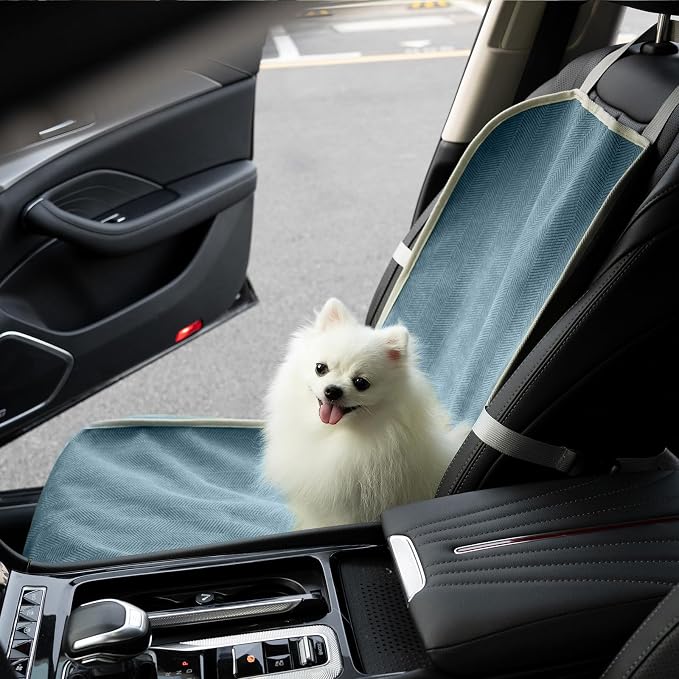 FUNNY FUZZY Dog Car Seat Cover for Front Seat, Dog Seat Cove Waterproof, Scratchproof Non-Slip Car Seat Protector, Universal Fit Most Cars, SUVs, Trucks, Blue