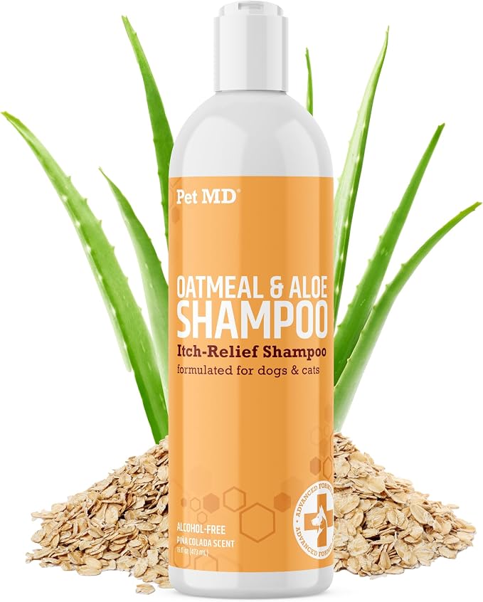 Pet MD Oatmeal & Aloe Shampoo for Dogs & Cats - Itchy Skin Support - 16oz | Soap-Free & Alcohol-Free Formula – Cleans Skin & Coat While Helping Maintain Natural Moisture