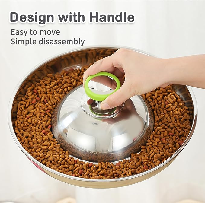 Fhiny 2Pack Stainless Steel Puppy Bowls, Pet Weaning Feeding Dish with Scoop for Litters Pets Silver Dog Food and Water Slow Feeder Bowl with Handle Container for Dogs Cats (M:11.8" Dia, 5¼ Cups)