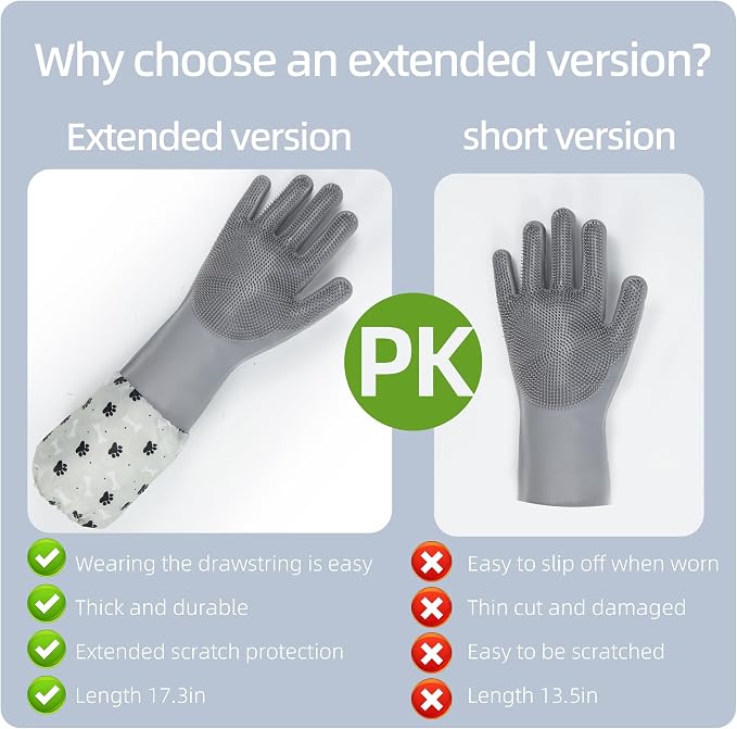 Dog Washing Gloves- Long Sleeved Pet Grooming Gloves - Heat Resistant Silicone Gloves with High-Density Teeth - Efficient Deshedding Glove for Dogs, Cats, Rabbits and Horses