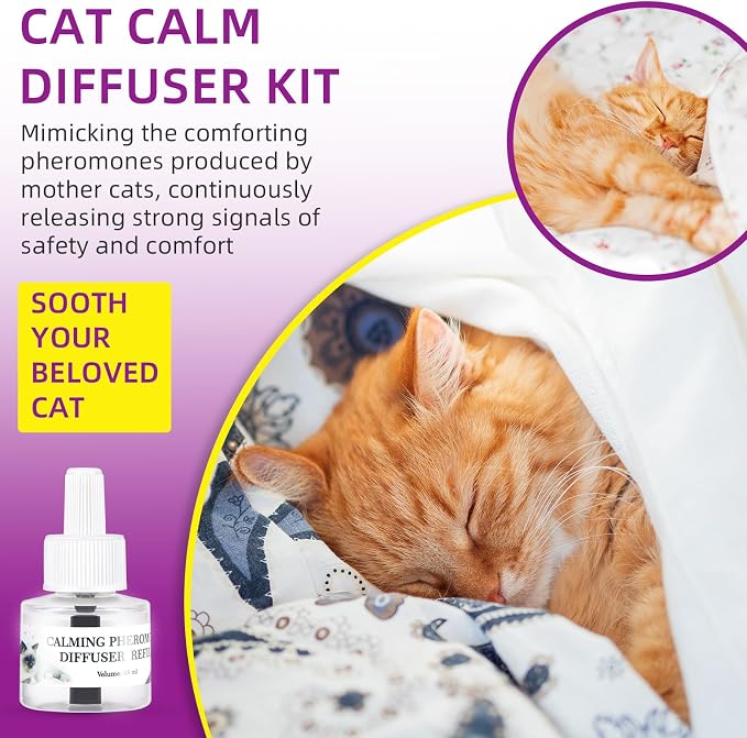 Cat Pheromones Calming Diffuser Kit, 2 Plug-in Diffusers & 2 Refills (48ml) - Up to 60 Days Pheromone Support for Cats - Helps Reduce Scratching, Urine Marking & Anxiety - Fits All Cat Breeds & Ages