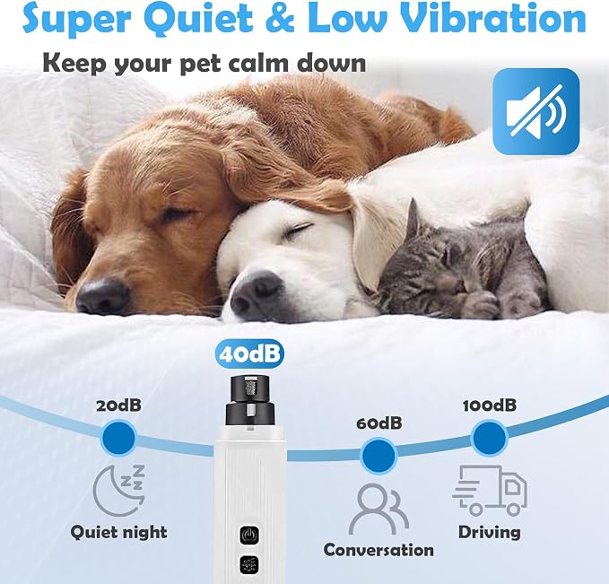 Dog Nail Grinder, Electric Pet Nail Grinder with 2 Speed Digital USB Rechargeable Dog Nail Trimmer Nail Claw Clippers with LED Lighting Quiet Paws Grooming for Medium Small Dogs Pet