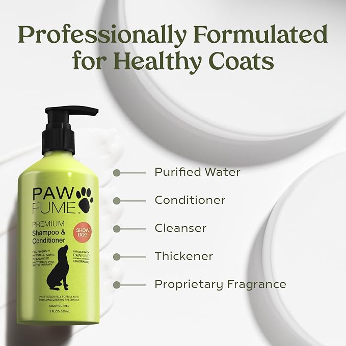 PAWFUME Deshedding Dog Shampoo and Conditioner, Show Dog, 1-Pack | Probiotic pH-balanced formula nourishes, detangles and deep cleans silky coats, salon-quality Shampoo for Dogs