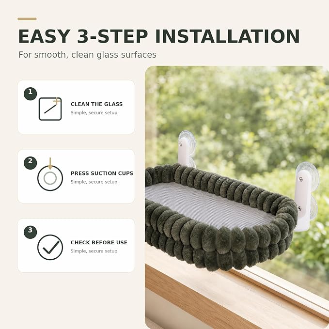 CHEERPALS Cat Window Perch for Indoor Cats Hammock for Window with Reversible Cushion, Foldable Cat Window Bed for Large Cats and Kittens, Cloud Series(Green,Large)