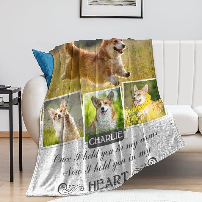 Artsadd Custom Dog Photo and Name Blanket Pet Sympathy Gift Personalized Dog Sympathy Remembrance Gift Keepsake Blanket for Family Friends 60"x80"
