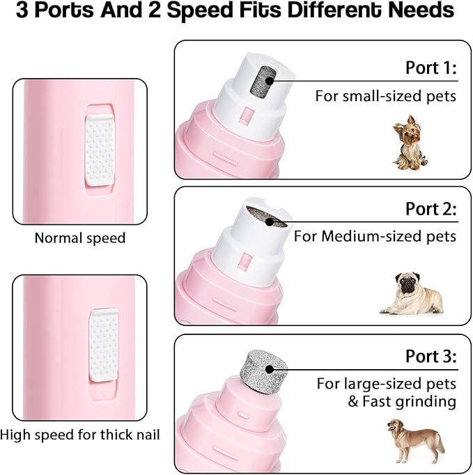 Casfuy Dog Nail Grinder Upgraded - Professional 2-Speed Whisper-Quiet Electric Pet Nail Trimmer Painless Paws Grooming & Smoothing for Small Medium Large Dogs & Cats