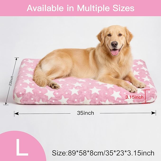 Orthopedic Dog Bed for Large Dogs, Washable Dog Mat with Removable Zippered Cover, Non-Slip Bottom, Comfort Crate Bed (Big&Little Stars Pink, L(35"*23"*3.1"))