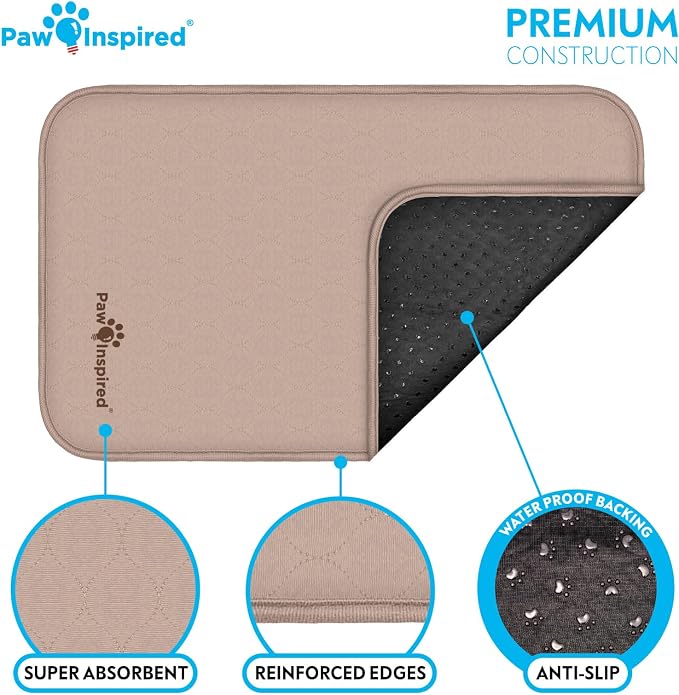 Paw Inspired Washable Crate Liners for Dogs, 29x18 Inch, Pack of 2 | Fits 30 Inch Kennels, Leakproof, Non-Slip Pee Pads, Reusable Puppy Pads for Potty Training, Whelping, Waterproof Pet Mat