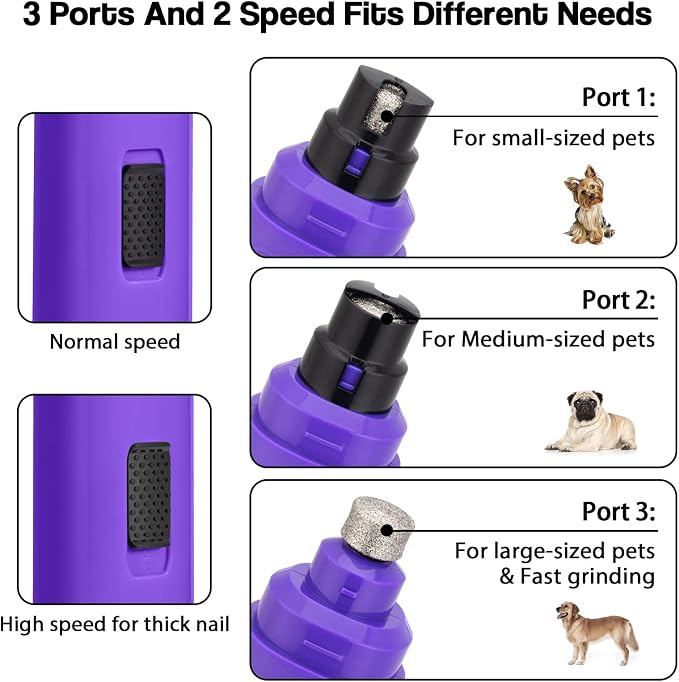 Casfuy Dog Nail Grinder Upgraded - Professional 2-Speed Whisper-Quiet Electric Pet Nail Trimmer Painless Paws Grooming & Smoothing for Small Medium Large Dogs & Cats (Purple)