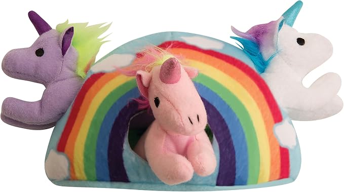 Snugarooz Hide & Seek Rainbow Dog Toy with Repair Patch – Interactive Plush Rainbow with 3 Squeaky Unicorns – Designed for Fun and Engaging Play for Your Pup