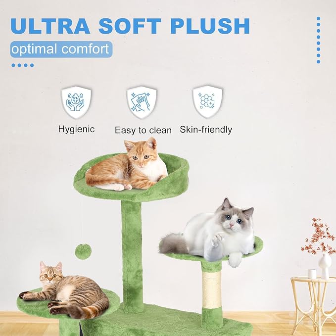 FDW | 70" Cat Tree Tower | Green | Multi-Level Indoor Activity Center with Sisal Scratching Posts, Condos, Plush Perches, Hanging Cat Toys | Sturdy, Easy to Assemble | for Kittens & Adult Cats