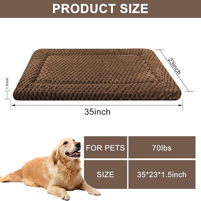 Dog Bed Mat,Reversible & Ultra Soft Kennel Pad-Machine Washable Pet Bed for Dogs & Cats-All-Weather Crate Liner for Crates,Carriers & Travel (Dark Brown, 35" L x 23" W x 1.5" Th)