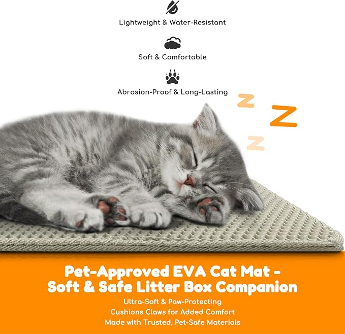 Cat Litter Mat 24"x16",Double Layer EVA litterbox Mat Beige | Extra Large Honeycomb, Waterproof & non-slip, Odor-free, easy clean, washable durable floor protector,scatter control