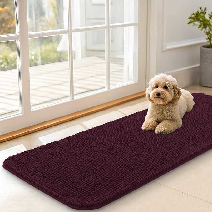 OLANLY Dog Door Mat for Muddy Paws 47x17, Super Absorbent Chenille Mud Mat | Russet, Absorbs Moisture and Dirt, Non-Slip Machine Washable Doormat, Quick-Drying Indoor Entryway Floor Carpet for Dogs