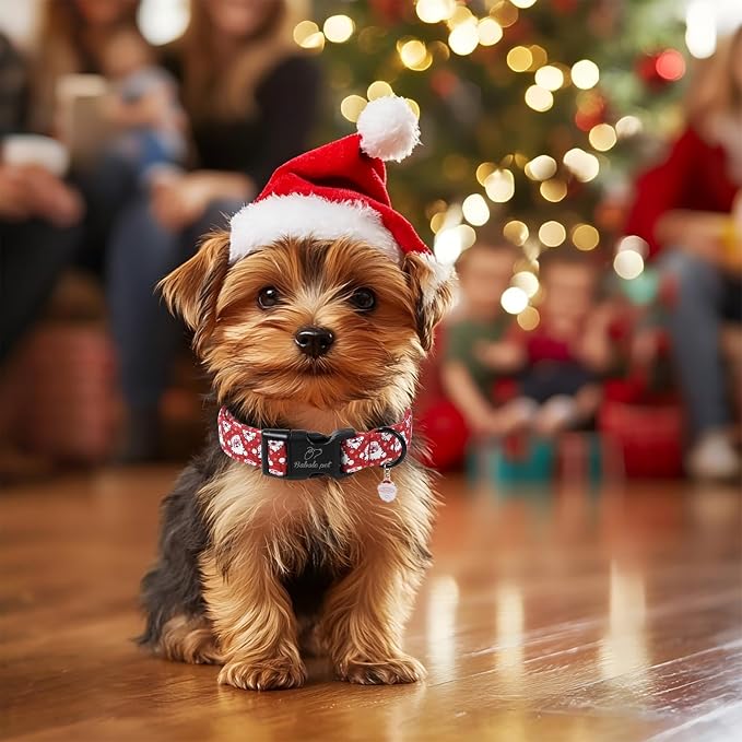 Christmas Dog Collar - Cute Red Santa Christmas Puppy Collar with Safety Buckle, Soft Adjustable Holiday Dog Collars for Small Medium Large Dogs XL
