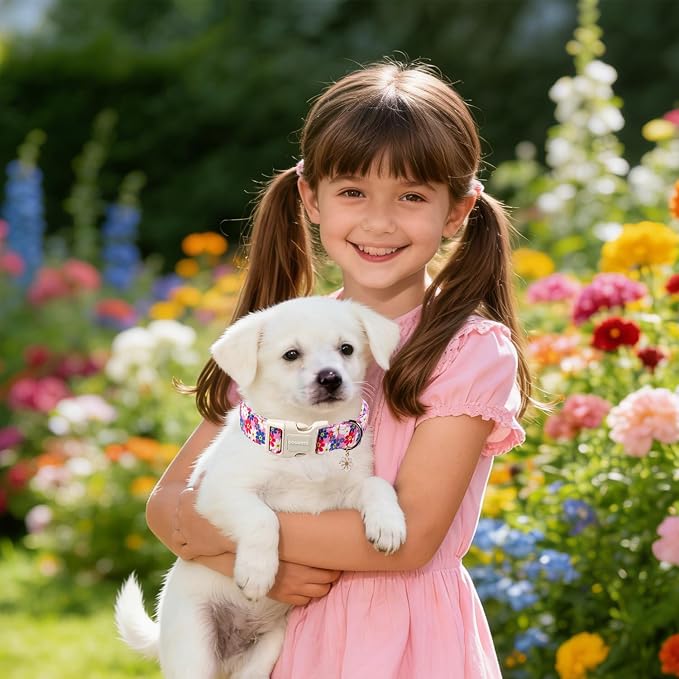 DOGWONG Purple Flower Dog Collar- Cute Daisy Flower Dog Collars Adjustable Girl Female Puppy Dog Collar for Small Dogs Cats, XS