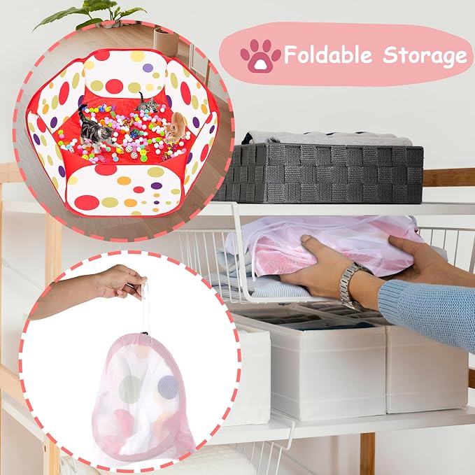 Cat Ball Pit for Cats, Include 226 Pcs Interactive Cat Toy for Indoor Kittens, Cat Enrichment Toys for Bored Indoor Cats Self Play Kitty Toys Bundle Pack Entertainment (Red)