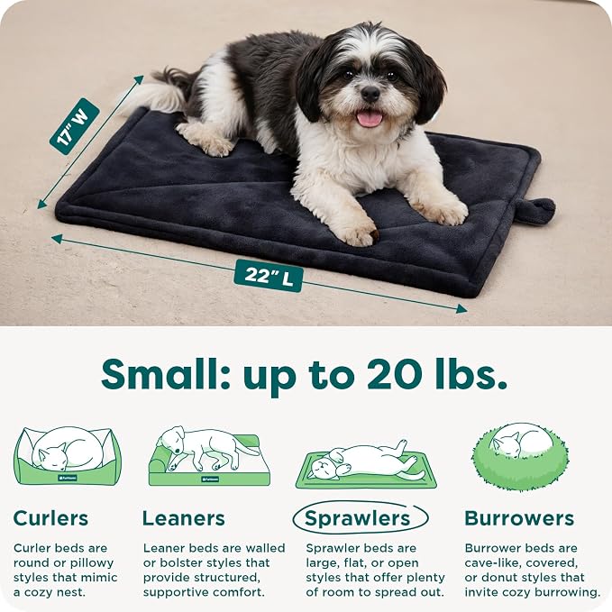 FurHaven ThermaNAP Self Warming Cat Mat, Dog Bed for Crates with Self-Warming Technology for Cozy Rest, Fully Machine Washable, Small, Plush Faux Fur, Black
