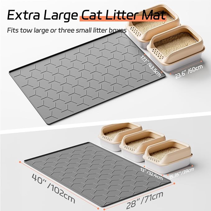 Bulkniu Silicone Cat Litter Mat, 28"X40", Raised Edge Waterproof, Dark Grey | Litter Trapping & Recycling, Easy to Clean, Non-Slip, Durable Safe & Odorless, Paw Friendly