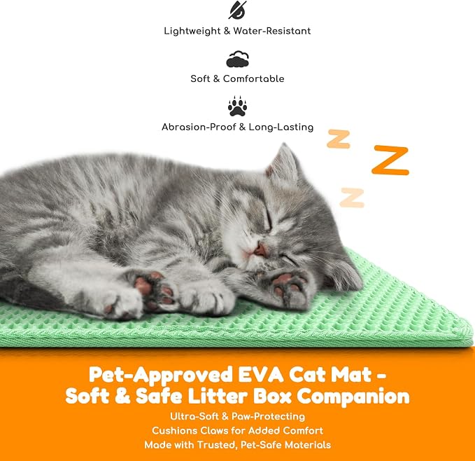 Cat Litter Mat 47"x27",Double Layer EVA Litterbox Mat Green | Extra Large Honeycomb, Waterproof & non-slip, Odor-free, easy clean, washable durable floor protector,scatter control