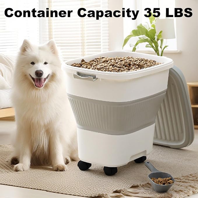 SEWIU 2pack 35 lbs Dog Food Storage Container,Collapsible Dog Food Container with Scoop,Pet Food Storage Containers to Keep Dry Food Fresh,Easy to Move