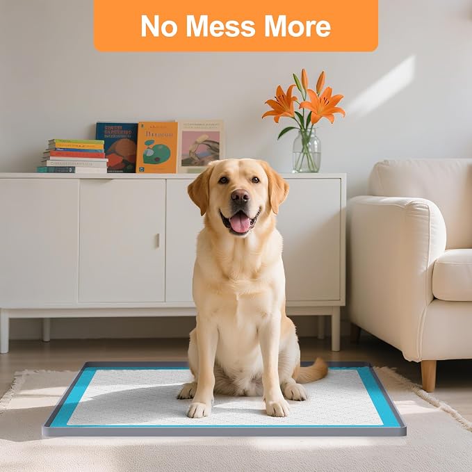 Pee Pad Tray Holder for Dogs,Non-Slip Silicone Dog Puppy Pad Holder,24 x 24 Square Puppy Potty Training Pads,No Spill Raised Lip High Edge,Portable, Leak-Proof Mat Trays for Indoor Floor Protection