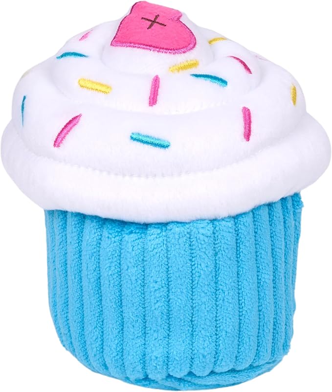 ZippyPaws Birthday Cupcake- Dog Squeaky Toys to Keep Them Busy, Funny Food Plush for Small, Medium, & Large Dogs, Cute Stuffed Puppy Toy, Pet Products, Gift for Dogs of All Breeds, Soft & Cuddly- Blue