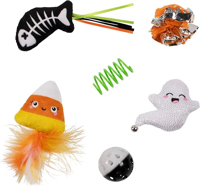 Fringe Studio Pet Toy, Sweet Treats, Spooky FEATS 6 PCS Multipack Cat Toy Set, PetShop Collection (610028)