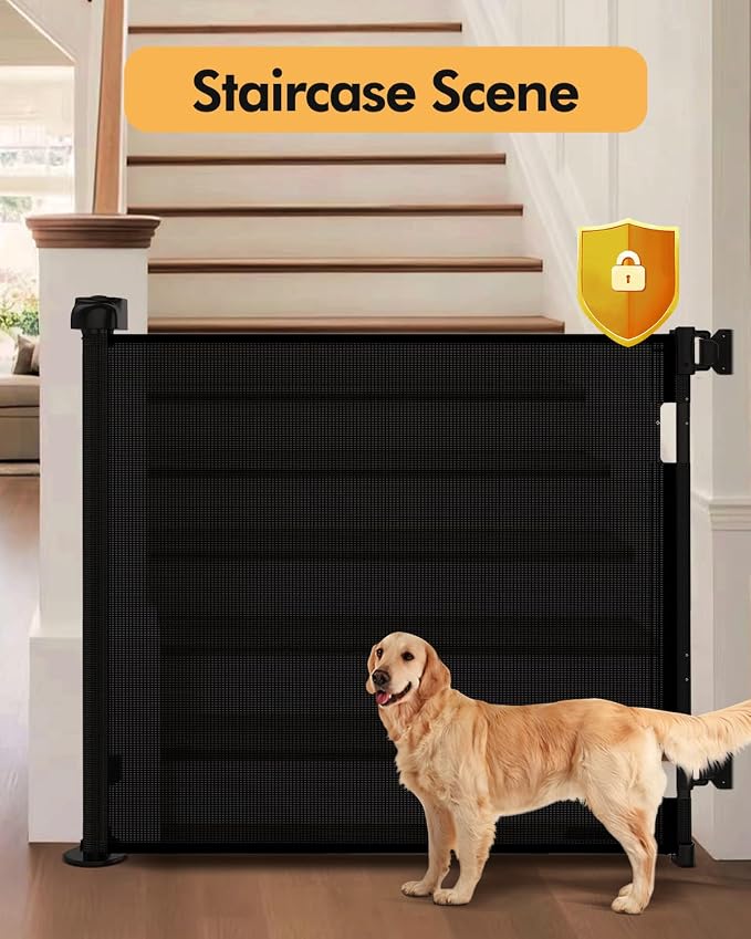 (2 Pack) Retractable Baby Gate for Stairs & Doorways,55" Wide x 33.6" Tall Easy Installation Mesh Dog Gate for Indoor & Outdoor Use,Pet and Dog Safety Gate for Hallways(Black)