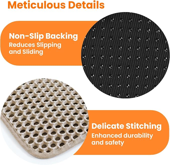 Extra Large Cat Litter Mat, Double Layer Honeycomb, Beige | 30x22”, Reduces Litter Tracking, Easy to Clean, Waterproof, Non-Slip, Soft on Paws, Scratch Resistant, Beige, XL
