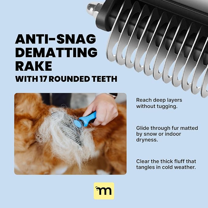 MalsiPree Dog Brush for Shedding - Large Blue, 2-in-1 Deshedding Rake | 2-in-1 deshedding brush & undercoat rake - dematting comb - Use for double-coated dogs, cats & heavy shedding