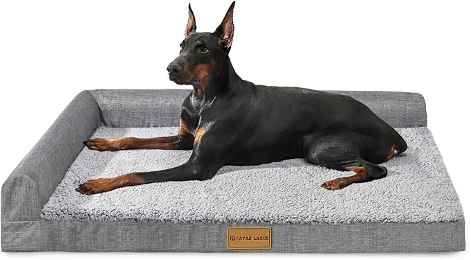Patas Lague Orthopedic Large Dog Bed Washable Pet Sofa Bed 42''X28''Grey | 2-Sided Bolster Egg-Crate Foam Dog Couch Large Sized Dogs, Waterproof Removable Washable Cover, Nonskid Bottom Pet Crate Mat