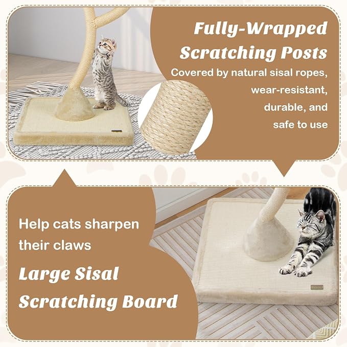 70" Tall Cat Tree, Cat Tower with Scratching Posts and Board, Multi-Level Cat Tower for Large Cats 20 lbs+ with 3 Cozy Perches and Dangling Balls, Modern Cat Tree for Indoor Cats Large Adult