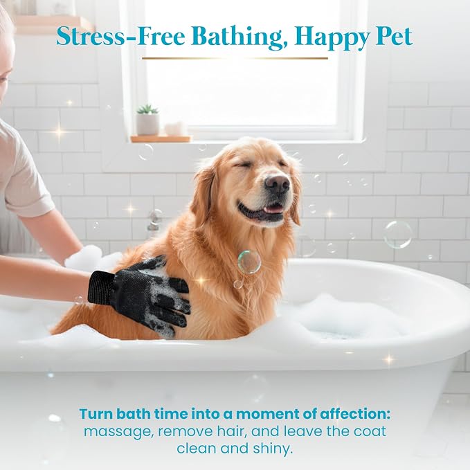 Cat Grooming Kit for Shedding – Deshedding Gloves + Self-Cleaning Mitt | Pet hair remover set for shedding - brush gloves for cats & dogs with long or medium coats, self-cleaning mitt