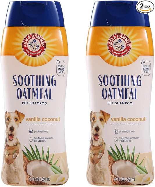 Arm & Hammer Soothing Oatmeal Dog Shampoo, Vanilla Coconut, 20 Fl Oz, 2-Pk | Baking soda formula, moisturizing oatmeal, vanilla coconut scent, pH balanced for dry skin