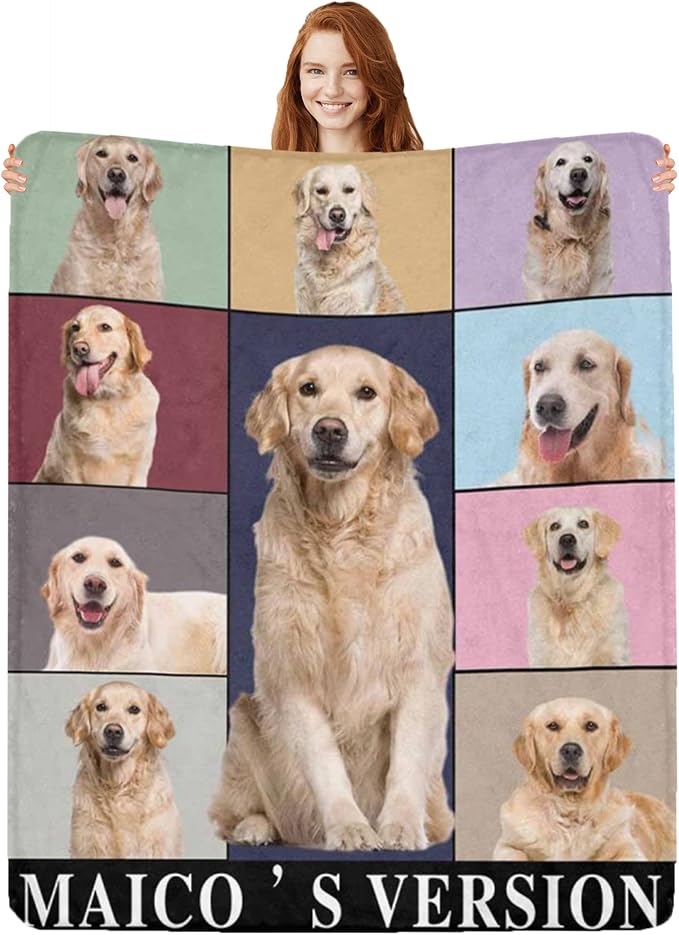 Custom Pet Portrait Blankets with Photos, Pet Memorial Gift for Pet Dog Lovers, Personalized Dog Blanket in Loving Memory Blanket for Dog Lovers Dog Mom Dog Dad, Cat Blanket, Puppy Blanket L