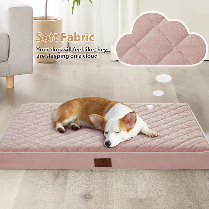 WNPETHOME Orthopedic Waterproof XL Dog Bed for Crate Cozy Sleep | Extra Large Washable Dogs Bed with Removable Cover, Multi-Needle Quilting Dogs XL Crate Bed for Relax , Pink 41x27 Inch