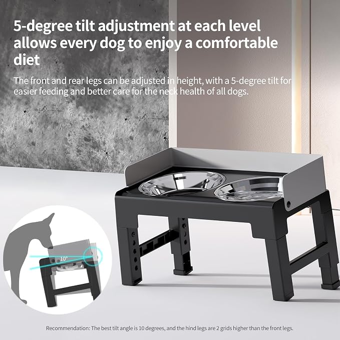 Elevated Dog Bowls for Medium and Large Dogs, Spill Proof Tiltable Dog Feeder with 2 Stainless Steel Bowls, 6 Height Adjustable Raised Dog Bowl Stand