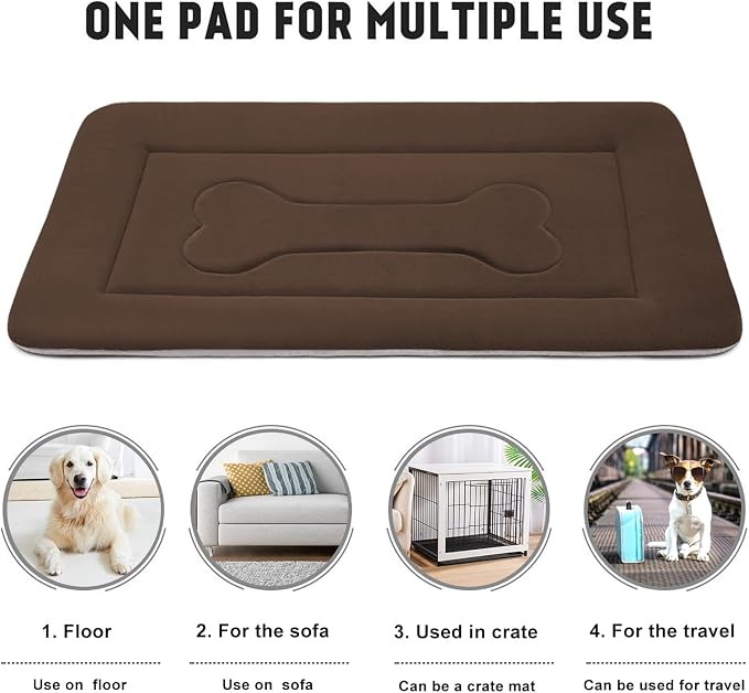 Large Dog Bed Soft Dog Crate Pad Mat, 42 in Non-Slip Bottom Washable Dog Sleeping Mattress Pet Beds Cat Bed Kennel Pad, Dark Brown