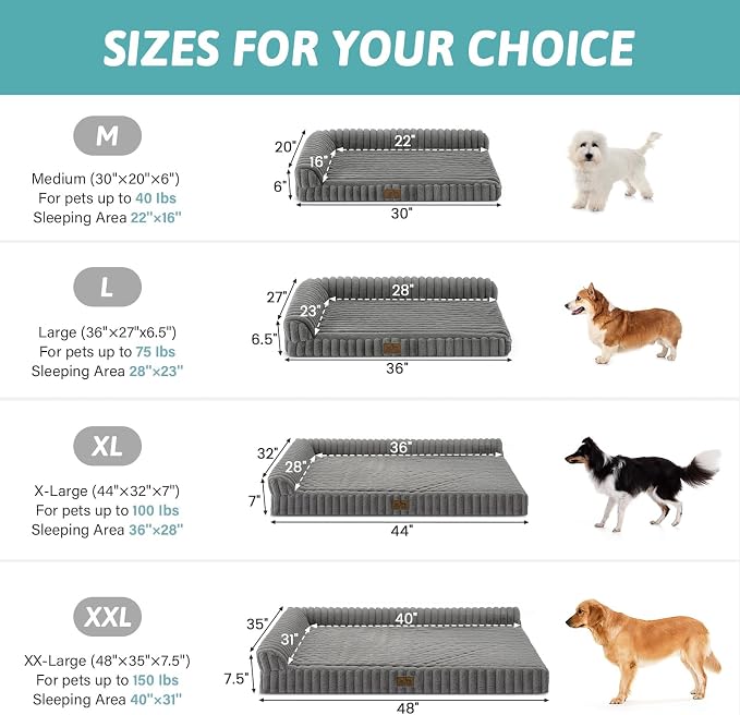 COZY KISS Faux Rabbit Fur Extra Large Dog Bed – 48"x35" Orthopedic Foam Couch with Sides, Removable Washable Cover & Waterproof Lining, Grey